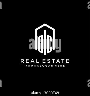 Letter OC Logo für Immobilien mit sechseckiger Icon Design Vektorgrafik Stock Vektor