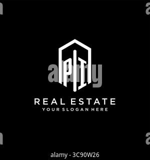 Buchstabe PI-Logo für Immobilien mit sechseckiger Icon-Design-Vektorgrafik Stock Vektor
