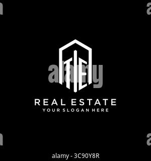 Letter TE Logo für Immobilien mit sechseckiger Icon Design Vektorgrafik Stock Vektor