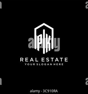 Letter PK Logo für Immobilien mit sechseckiger Icon Design Vektorgrafik Stock Vektor