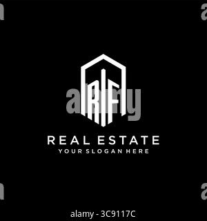 Letter RF Logo für Immobilien mit sechseckiger Icon Design Vektorgrafik Stock Vektor