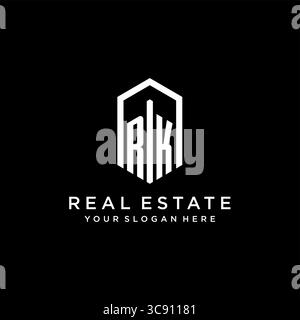 Letter RK Logo für Immobilien mit sechseckiger Icon Design Vektorgrafik Stock Vektor