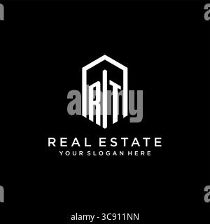 Letter RT Logo für Immobilien mit sechseckiger Icon Design Vektorgrafik Stock Vektor