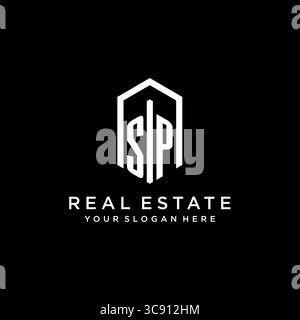 Letter SP Logo für Immobilien mit sechseckiger Icon Design Vektorgrafik Stock Vektor