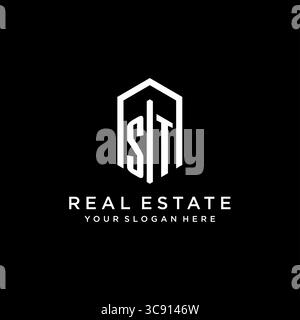 Letter ST Logo für Immobilien mit sechseckiger Icon Design Vektorgrafik Stock Vektor