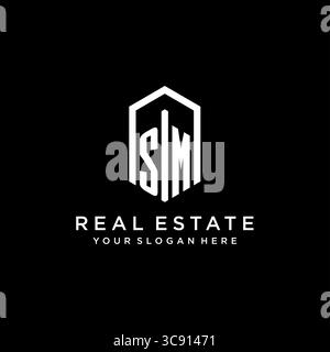 Letter SM Logo für Immobilien mit sechseckiger Icon Design Vektorgrafik Stock Vektor