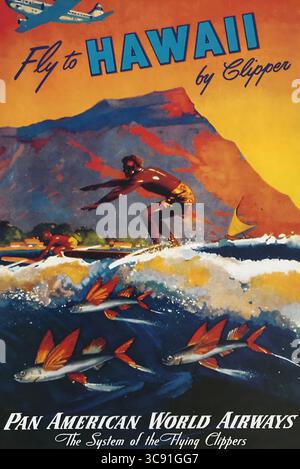 Ein prächtiges Vintage-Reiseposter für einen Besuch von Hawaii mit Pan American World Airways Stockfoto