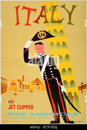 Ein wunderschönes Vintage-Reiseposter für einen Italienbesuch mit Pan am (Pan American) Airlines Stockfoto