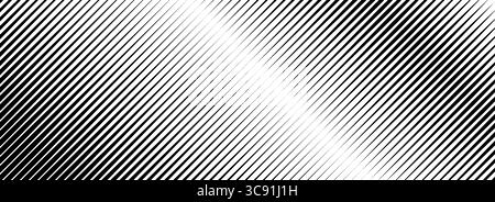 Gradientenstruktur der Halbtonlinie diagonal. Schwarzer schräg gestreifter Hintergrund mit Abstufung. Hintergrund für wiederholte schräge Konturen. Hintergrund vibrierender paralleler Linien. VISISCH Neigungsmoire-Überlagerung. Vektor Stock Vektor