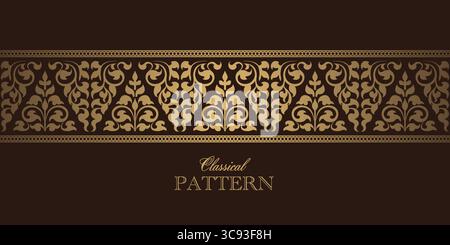 Thailändisches luxuriöses goldenes Dreieck klassisches dekoratives nahtloses Randmuster für Dekorationen, Drucke, Einladungen, Stoffdruck, Textil-Textur. Stock Vektor