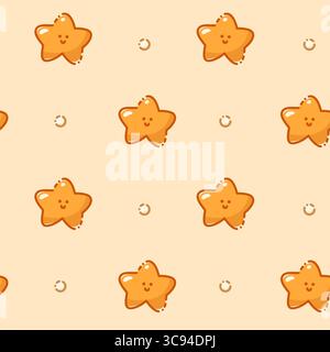 Nahtloses Muster in Boho-Farben mit niedlichen gelben Sternen und weißen Kreisen. Stock Vektor