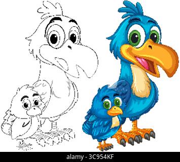 Lebendige Vektor-Illustration einer Nashornvögel-Familie mit detaillierter Färbung und Linienart-Stil, mit ausdrucksstarken Merkmalen Stock Vektor