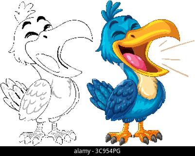 Lebendige Vektor-Illustration eines Nashorns mit einem fröhlichen Ausdruck, mit detaillierter Färbung und Linienkunst Stock Vektor