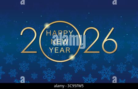 Das Jahr 2026 Vektor-Neujahrsgrußkarte Vorlage mit Einem Schneeflocken-Muster auf Einem dunkelblauen Hintergrund. Stock Vektor
