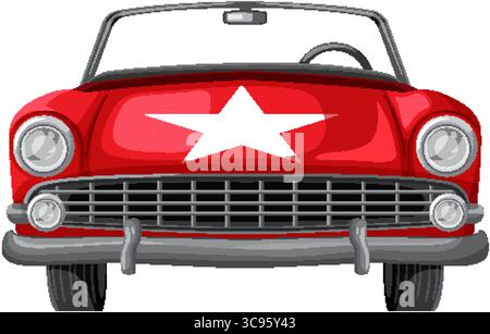 Vektor-Illustration eines Vintage-roten Cabriolets mit einem prominenten weißen Stern auf der Kapuze, das Retro-Design zeigt Stock Vektor