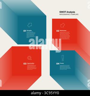 SWOT-Analyse-Infografikvorlage mit quadratischen Formen. Bearbeitbare eps10-Vektorillustration. Stock Vektor