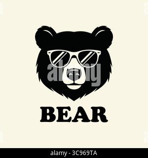 Diese stilvolle Bärenfigur zeigt die auffällige schwarze Silhouette eines Bären, der eine Sonnenbrille trägt, und strahlt eine coole und trendige Atmosphäre aus. Stock Vektor