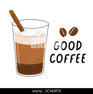 Handgezeichnete Kaffeekunst. Trendig. Kaffeetassen-Design. Design für Poster, Aufkleber, Karten Stock Vektor