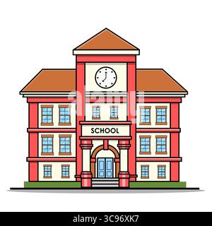 Schulgebäude Illustration Vektor Flaches Design, Back To School Thema Stock Vektor