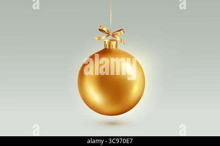 Goldene Weihnachtskugel mit Schleife und Schleife. Weihnachtsdekoration Stock Vektor