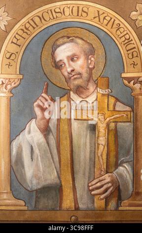 PIACENZA, ITALIEN - 19. MAI 2025: Das Fresko des hl. Franz Xavier in der Kathedrale - Cattedrale di Santa Maria Assunta e Santa Giustina Stockfoto