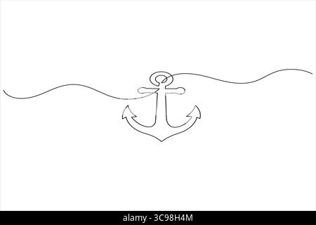 Schiffsanker Symbol durchgehende einzeilige Vektorillustration im Zeichenstil auf weißem Hintergrund Stock Vektor