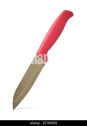 Küchenmesser mit hellrotem Kunststoffgriff isolierter weißer Hintergrund, Edelstahlklinge und ergonomischer Griff für Komfort und Griff, Kochwerkzeuge Stockfoto