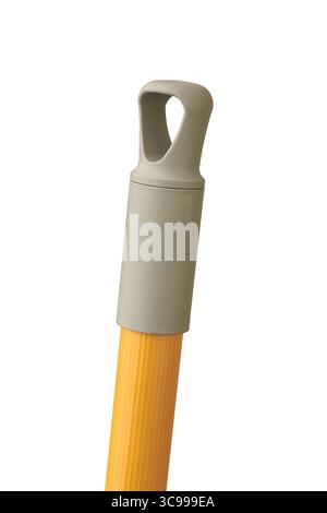 close-up of top handle of broom or mop isolated white background, loop or hook designed for hanging Stockfoto