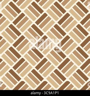Retro geometrisches nahtloses Vektormuster mit ineinander greifenden abgerundeten Blöcken in beigen braunen Erdtönen. Vektorabbildung Stock Vektor