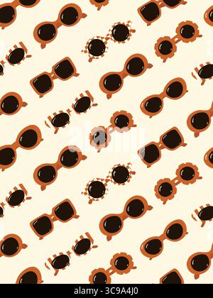 Retro orange Sonnenbrille nahtloses Vektormuster mit Retro Brille auf cremefarbenen Hintergrund. Vektorabbildung Stock Vektor