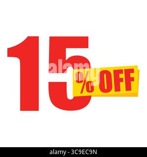 15 % Rabatt auf Aufkleber auf weißem Hintergrund. Preisschild für Sonderangebot, Werbebanner, Werbeetikett. Vektorillustration für Marketing, Adv Stock Vektor