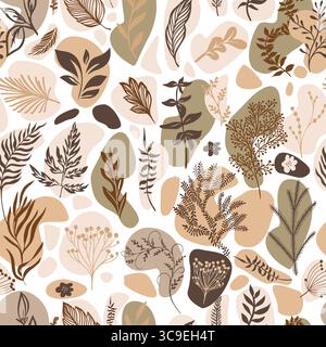 Nahtloser Hintergrund braune Herbstblumen. Handgezeichnet. Nicht AI, Vektorillustration Stock Vektor
