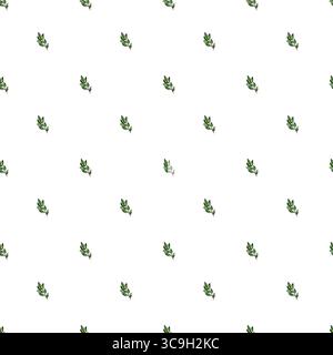 Nahtloses Aquarellmuster mit grünen Zweigen mit Blättern. Botanische Illustration, isoliert auf weißem Hintergrund. Für Textil, Druck, Tischdecke. Stockfoto