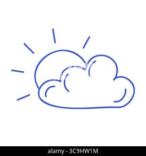 Sonne und Wolke im marineblauen Stil. Handgezeichnetes Marinesymbol. Isolierte Darstellung des Konturvektors. Stock Vektor