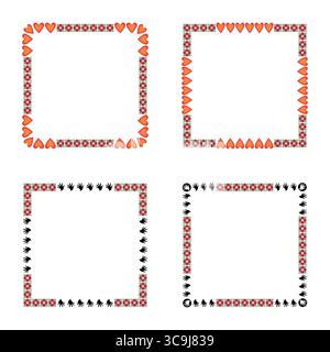 Quadratischer Blumenrand. Herzakzente platziert. Dekoratives Muster. Stock Vektor