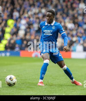 August 2025. Glasgow, Großbritannien. Rangers FC spielte in der dritten Qualifikationsrunde der UEFA Champions League den FC Viktoria Plzen, spielte im Ibrox Stadium, Glasgow, Schottland, Heimstadion der Rangers. Das Ergebnis war die Rangers 3: 0 Viktoria Plzen. Djiedi Gassama (R23) lief auf die Plzen-Tore zu, bevor er traf. Quelle: Findlay/Alamy Live News Stockfoto