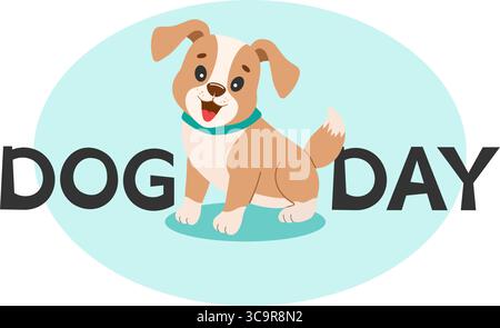 WORLD DOG DAY, süße Grußkarte mit glücklichem Hund, für Hundeschwärmer weltweit. Stock Vektor