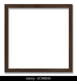 Dunkelbrauner, quadratischer Bilderrahmen aus Holz mit schlichtem, modernem Design. Der Rahmen hat eine sichtbare Holzstruktur. Stockfoto