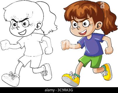 Illustration eines lebendigen Kinderlaufes mit auffälligen Farben und einem verspielten Cartoon-Stil mit dynamischer Pose Stock Vektor