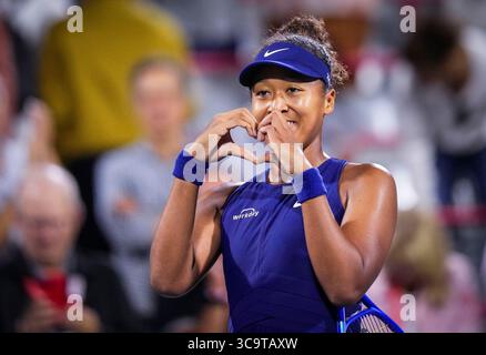 Naomi Osaka aus Japan reagiert nach ihrem Spiel gegen Elina Svitolina aus der Ukraine im Viertelfinale der National Bank Open am 5. August 2025 in Montreal, Kanada. Foto: Mathieu Belanger/AFLO) Credit: Aflo Co. Ltd./Alamy Live News Stockfoto