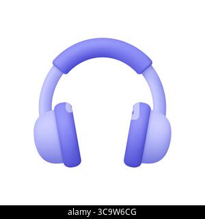 Violette Kopfhörer. Technologie, Musik, Audio und elektronisches Gerätekonzept. Symbol für 3D-Vektor. Minimaler Cartoon-Style. Stock Vektor