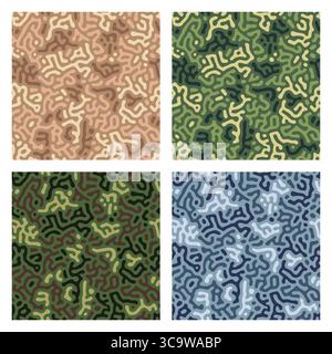 Set mit nahtlosem Turing-Muster in Camouflage Stock Vektor