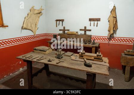 22. November 2018, Oaxaca de Juarez, Oaxaca, Mexiko: Die Buchbinderwerkstatt im Casa Juarez Site Museum in Oaxaca, Mexiko, wo Benito Juarez 10 Jahre als Junge lebte. (Kreditbild: © Jon G. Fuller / Vwpics/VW Pics via ZUMA Press Wire) Stockfoto