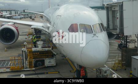 London, England, Vereinigtes Königreich 4. Juni 2025 Heathrow Airport Virgin Atlantic Plane am 4. Juni 2025 in London, England, Vereinigtes Königreich. Foto: Barry King/Alamy Stock Photo Stockfoto