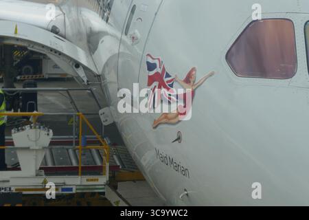 London, England, Vereinigtes Königreich 4. Juni 2025 Heathrow Airport Virgin Atlantic Plane am 4. Juni 2025 in London, England, Vereinigtes Königreich. Foto: Barry King/Alamy Stock Photo Stockfoto