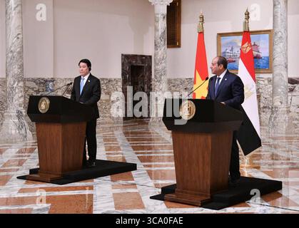 Der ägyptische Präsident Abdel Fattah el-Sisi empfängt den Präsidenten der Sozialistischen Republik Vietnam Luong Quong der ägyptische Präsident Abdel Fattah el-Sisi empfängt den Präsidenten der Sozialistischen Republik Vietnam Luong Quong am 5. August 2025 im Al-Ittihadiya-Palast in Kairo, Ägypten. Foto: Ägyptisches Präsidentenamt apaimages Kairo Kairo Ägypten 050825 Egypt EPO 0015 Copyright: XapaimagesxEgypt anxPresidentxOfficexxapaimagesx Stockfoto