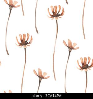 Nahtloses Blumenmuster mit trockenen Blütenblättern Blumen in beige und rosa Farben Aquarellillustration. Hand gezeichnetes wildes Feld florale Elemente Hintergrund für r Stockfoto