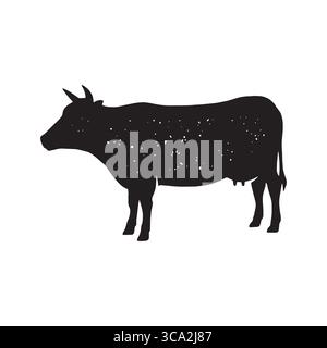 Einfache Kuh mit Kornstruktur-Druckkonzept. Vintage Kuhfarm Silhouette Design Illustration, Vektor. Stock Vektor