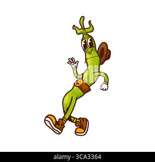 Cartoon-groovige Sojabohnenschoten-Cowboy- oder Banditenfigur. Soja-Erbsen- oder Bohnenschote Wilder Westen Sheriff oder Ranger lustiges Y2K isoliertes Vektor-Maskottchen. Bauernleguminosen und westlicher Cowboy-Happy-Charakter aus den 60er Jahren Stock Vektor