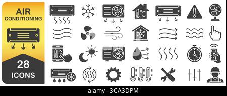 Symbolsatz für Klimaanlage. Icons-Kollektion der Klimaanlage. Symbolpaket Klimaanlage. Vektorabbildungsbild. Isoliert auf weißem Hintergrund Stock Vektor
